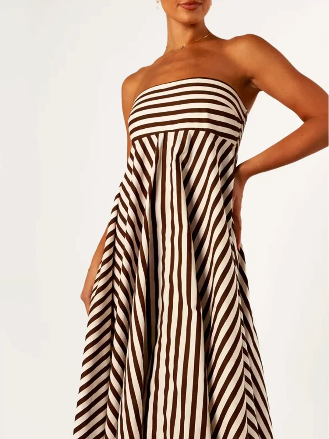 Yasmine | Maxi Summer Dress with Strapless Bodice and Striped Print