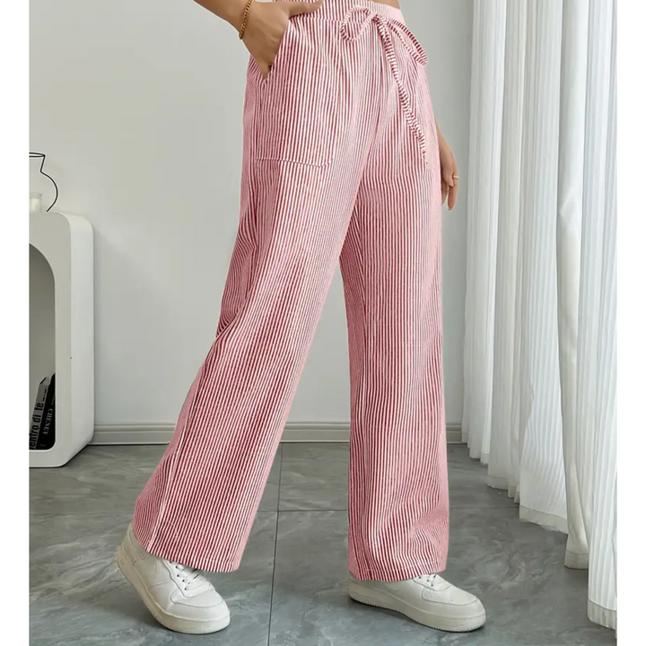 Sandy | Wide Leg Trousers with Striped Print and Drawstring Waist