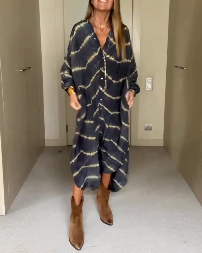 Lina | Midi Shirt Dress with Boho Print and Long Sleeves