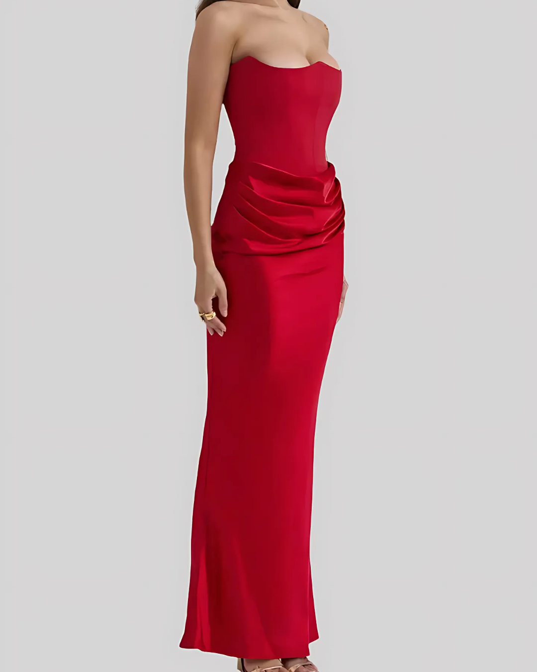 Women's Strapless Maxi Dress with Ruched Bodycon Design