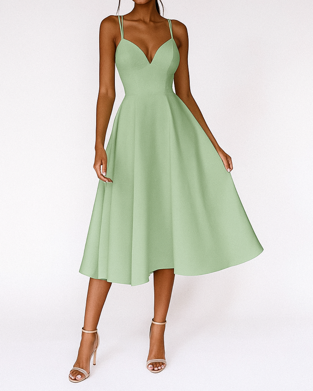 Women's Strappy Midi Dress with Backless Fit and Flare