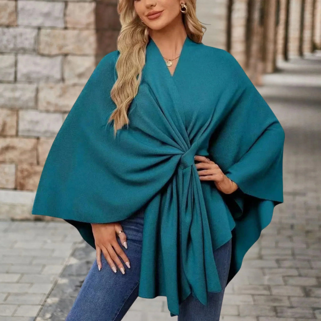 Women's Open Wrap Poncho with Front Knot Detail