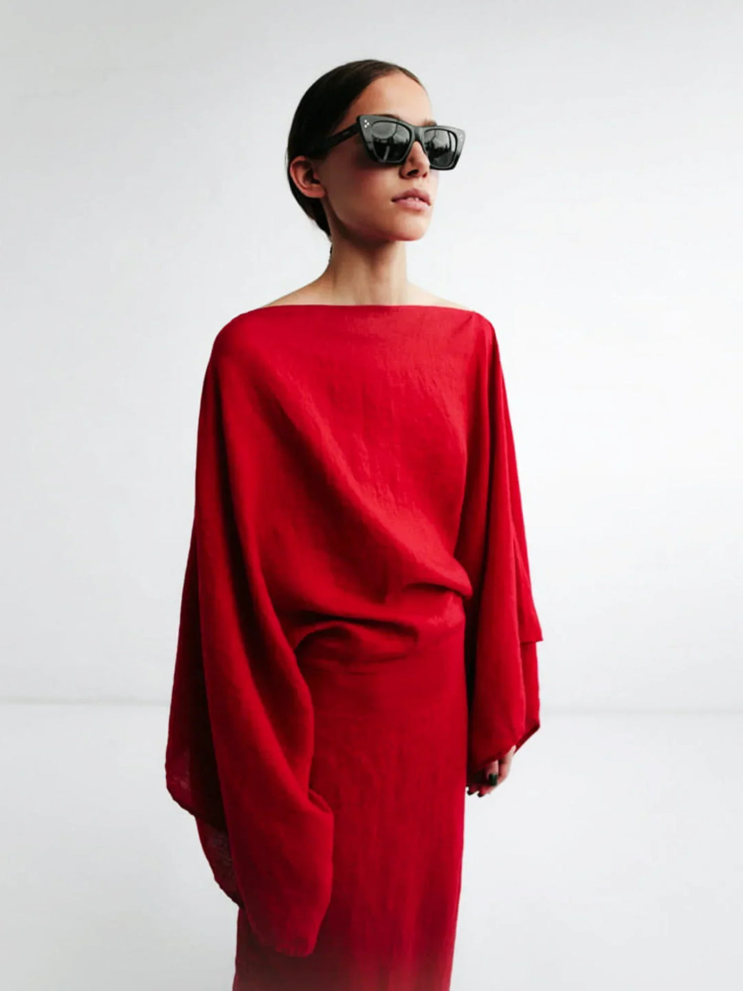 Gianna | Midi Cocktail Dress with Kimono Sleeves and Belted Waist