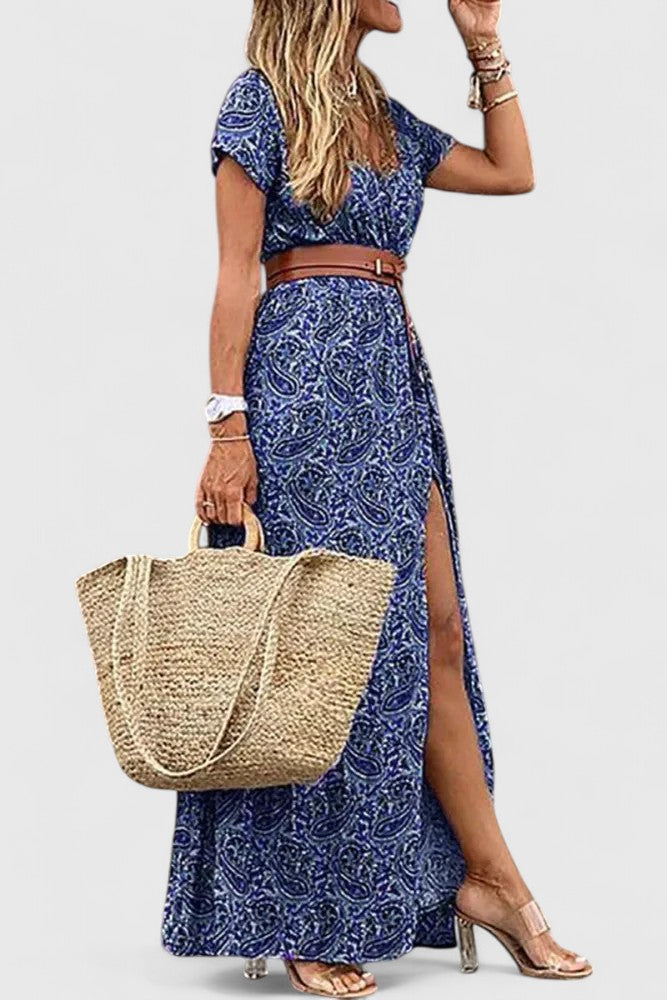 Wendy | Maxi Summer Dress with Floral Print and Belted Waist
