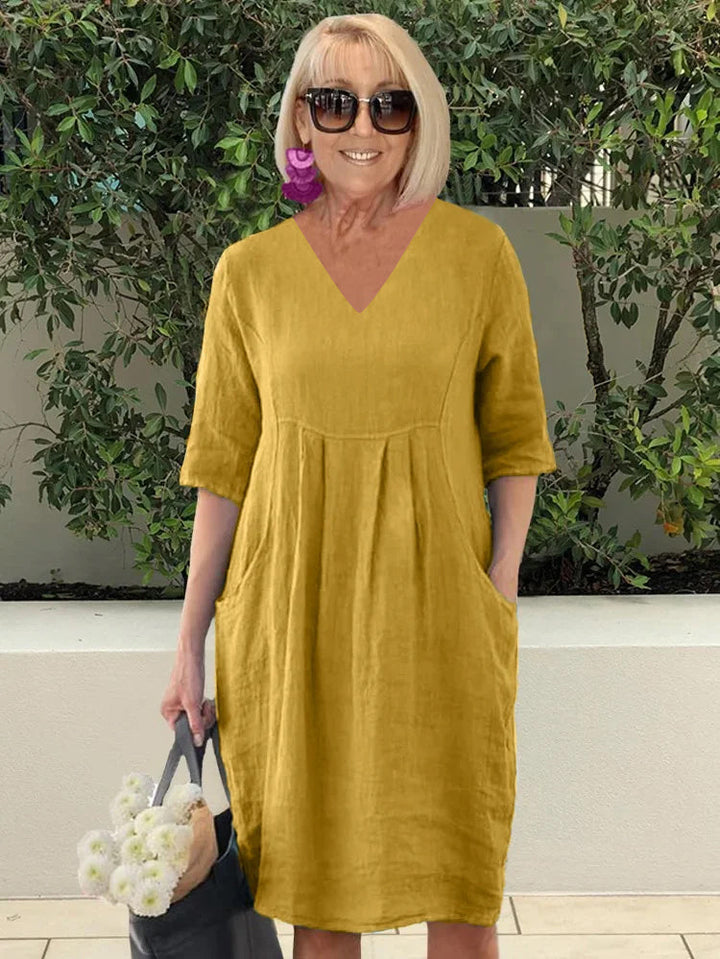 Sarah | Midi Summer Dress with V-Neck and Pockets