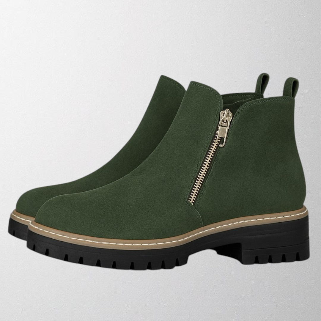 Women's Orthopedic Ankle Boots with Front Zip and Chunky Lug Sole