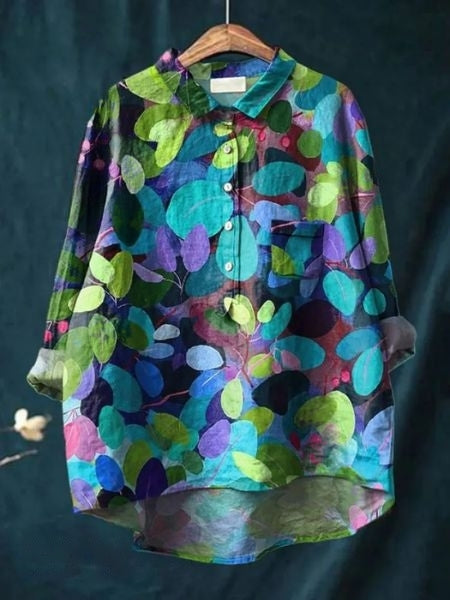 Flora | Floral Print Blouse with Shirt Collar and Long Sleeves