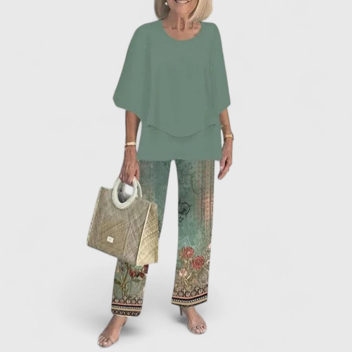 Women's Layered Top and Printed Pants Set