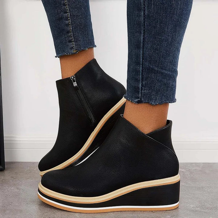 Women's Orthopedic Wedge Heel Ankle Boots with Side Zip