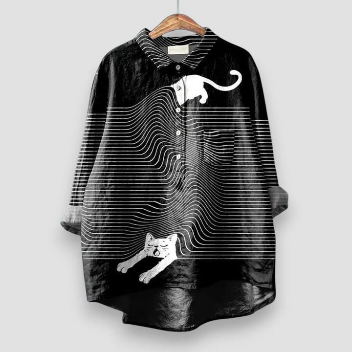 Women's Dog Print Shirt with Button Front and Shirt Collar