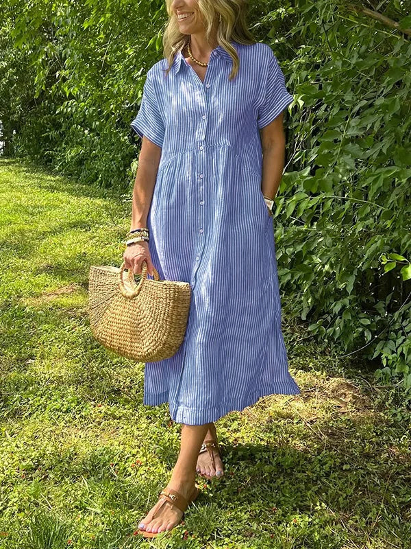 Wendy | Midi Shirt Dress with Vertical Stripes