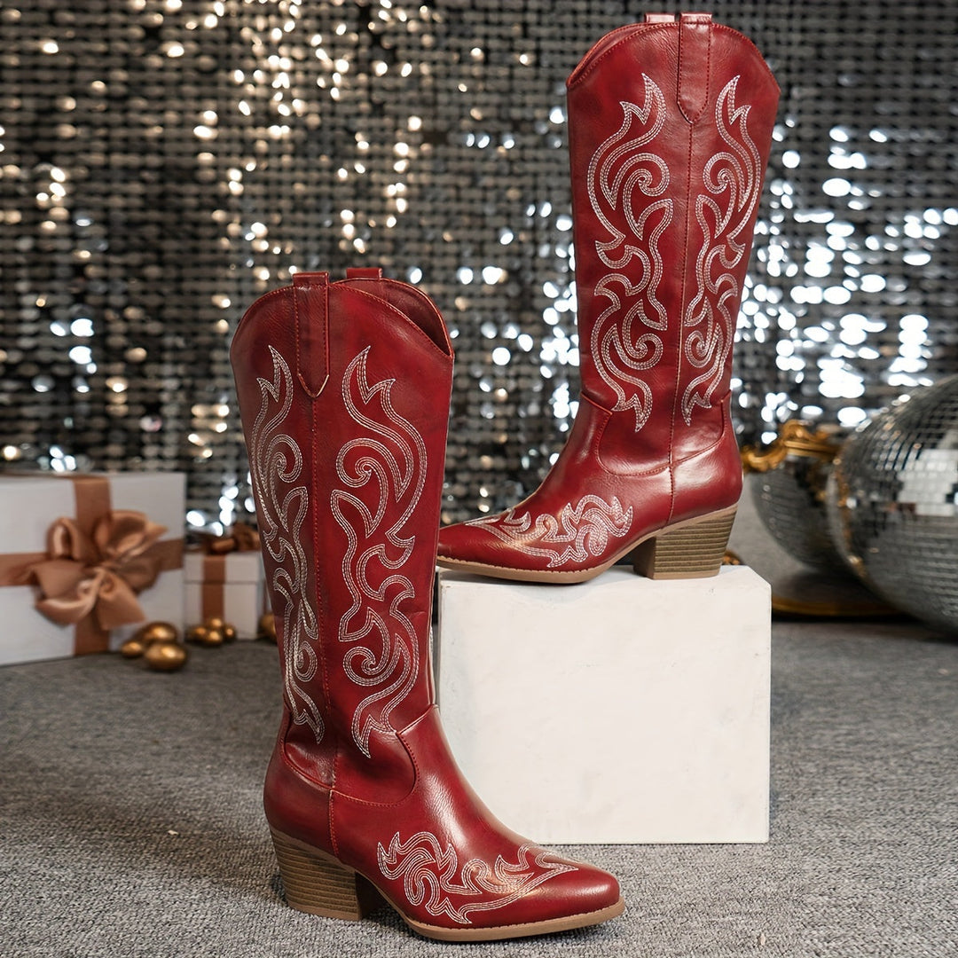 Women's Knee-High Cowboy Boots with Block Heel