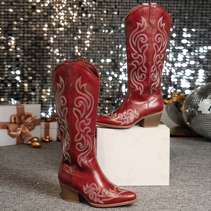 Women's Knee-High Cowboy Boots with Block Heel