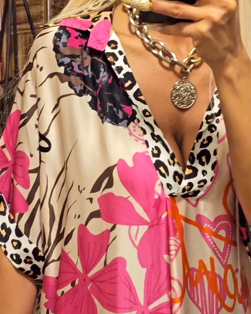 Debra | Midi Summer Dress with Boho Print and V-Neck