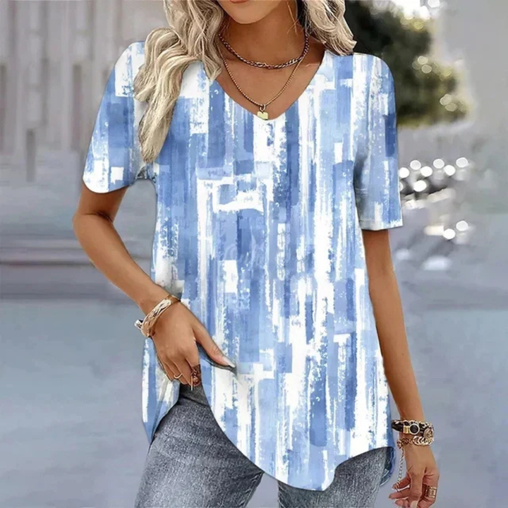 Women's Short Sleeve V-Neck Printed T-Shirt Relaxed Fit