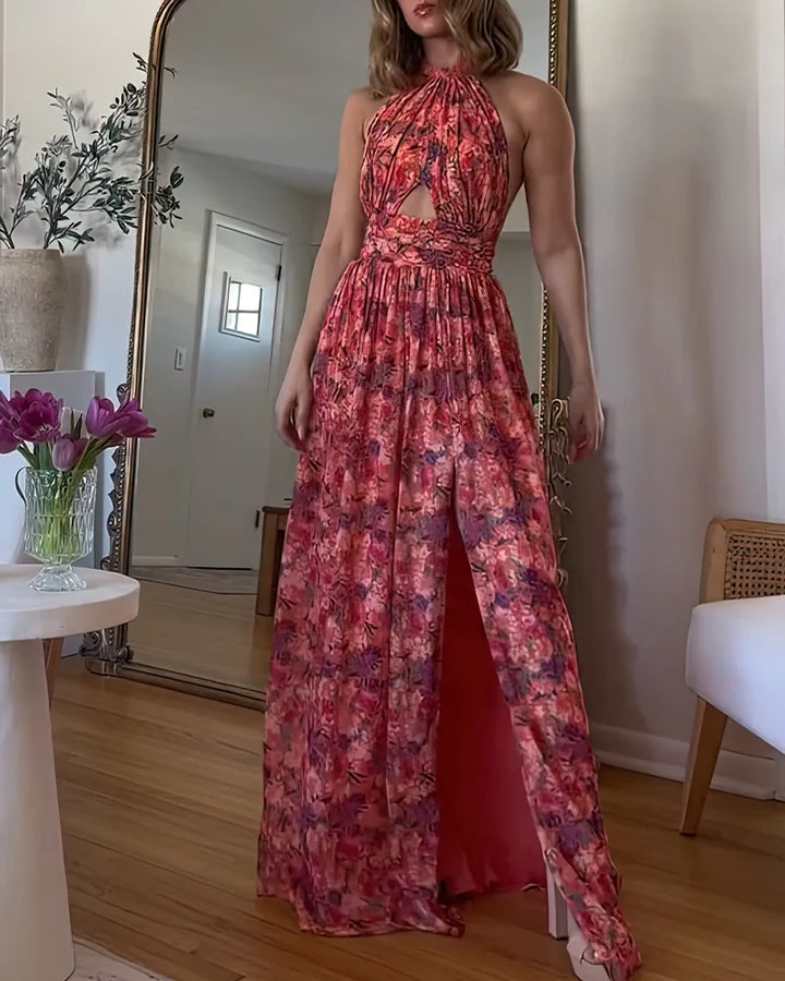 Beth | Maxi Summer Dress with Halter Neck and Floral Print
