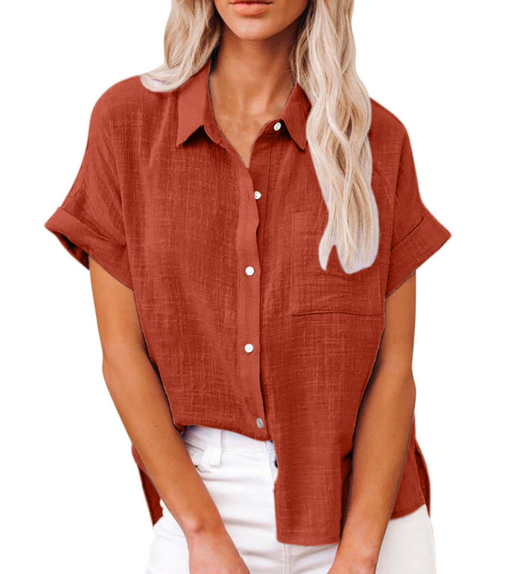 Women's Short Sleeve Button Down Shirt with Chest Pocket