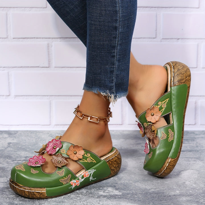 Women's Orthopedic Platform Clogs with Floral Embellishment
