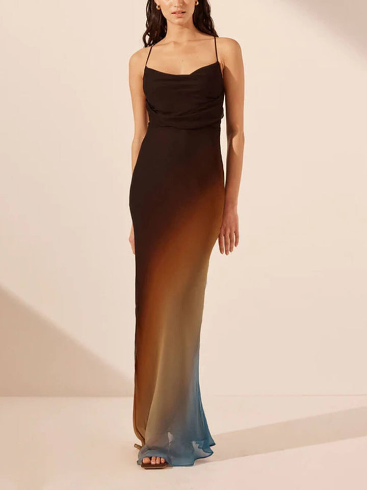 Mary | Maxi Summer Dress with Cowl Neck and Gradient Print