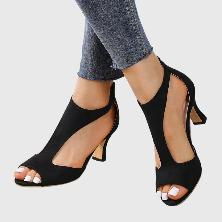 Women's Open Toe Heels with Cut Out Side Detail