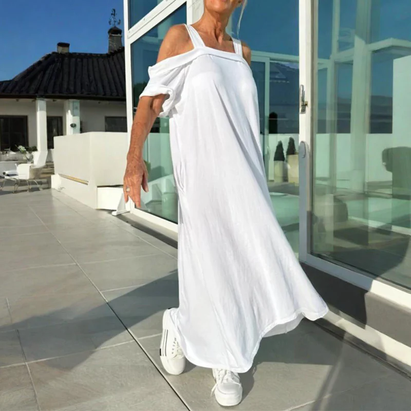 Rose | Midi Summer Dress with Cold Shoulder and Strappy Detail