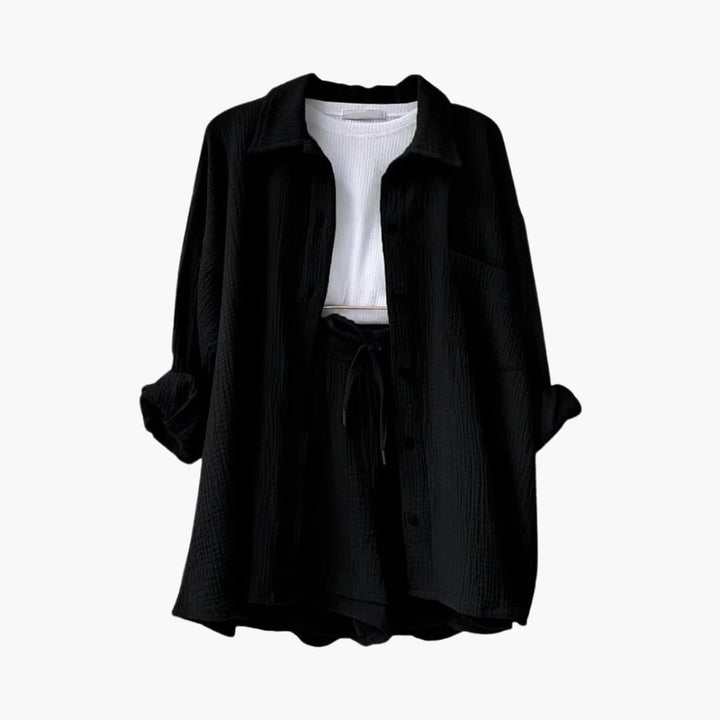Zara | Crinkle Two-Piece Set with Oversized Shirt and Pull-On Shorts