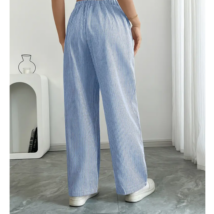 Sandy | Wide Leg Trousers with Striped Print and Drawstring Waist