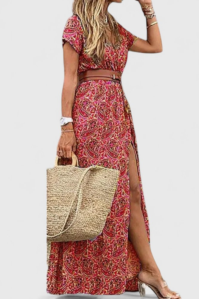 Wendy | Maxi Summer Dress with Floral Print and Belted Waist