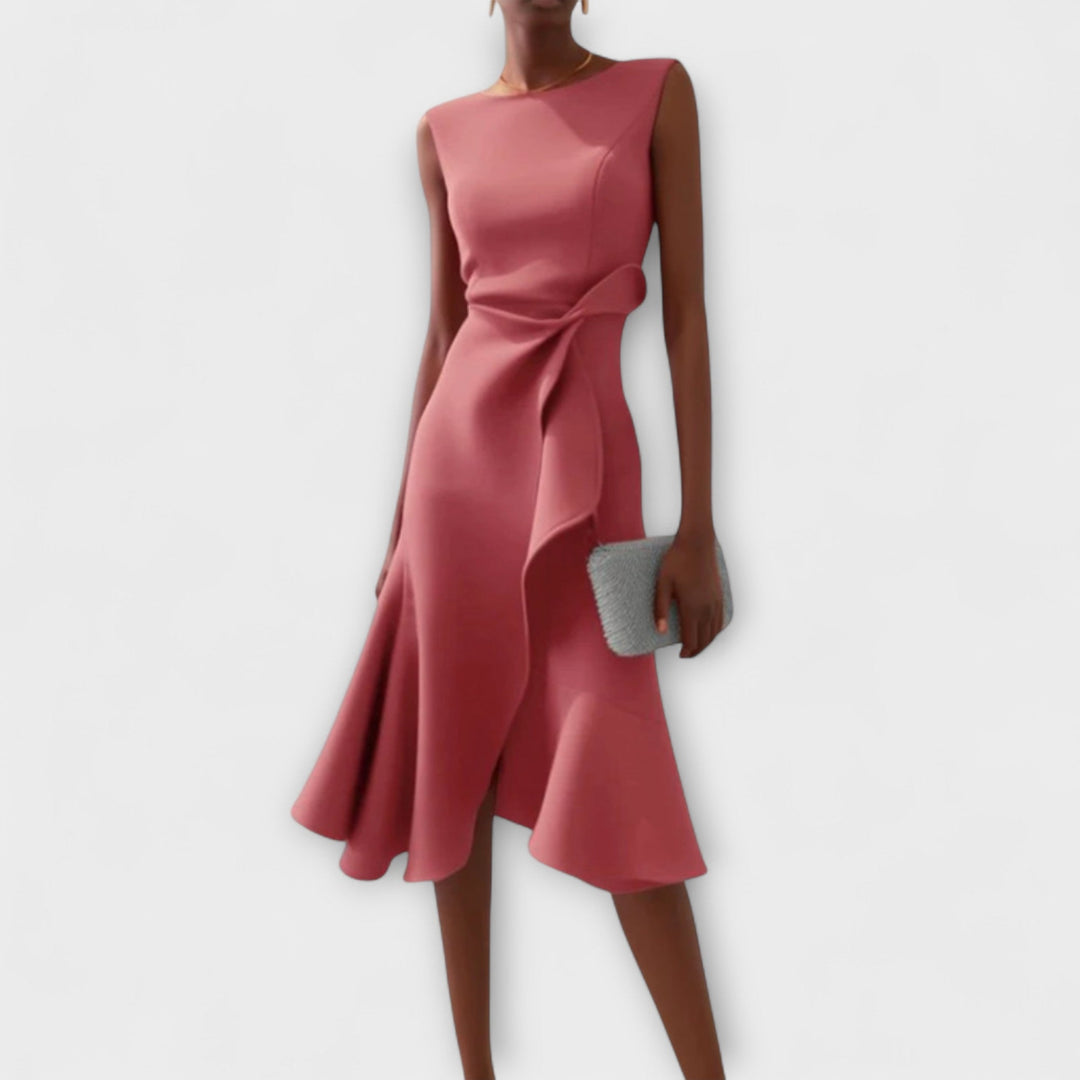 Women's Sleeveless Wrap Midi Dress with Ruffle Hem