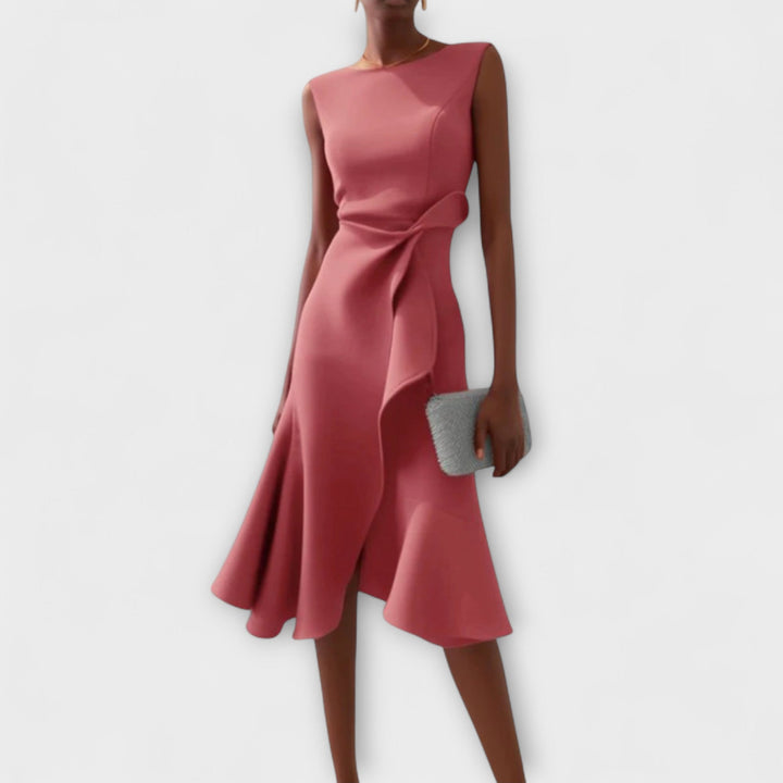 Women's Sleeveless Wrap Midi Dress with Ruffle Hem