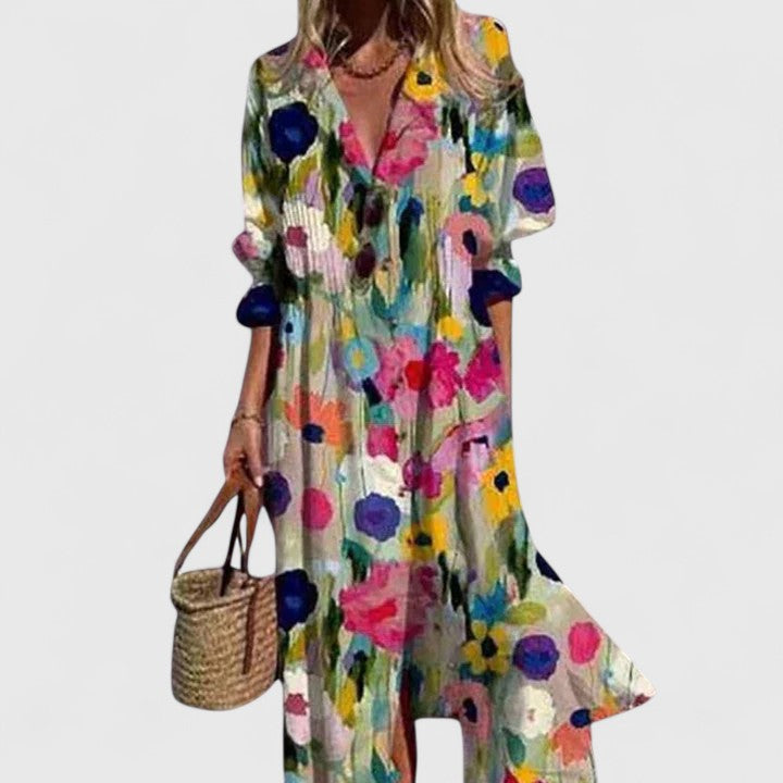 Paula | Maxi Shirt Dress with Boho Print