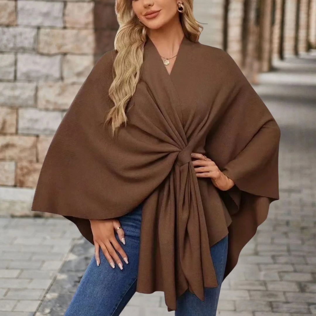 Women's Open Wrap Poncho with Front Knot Detail