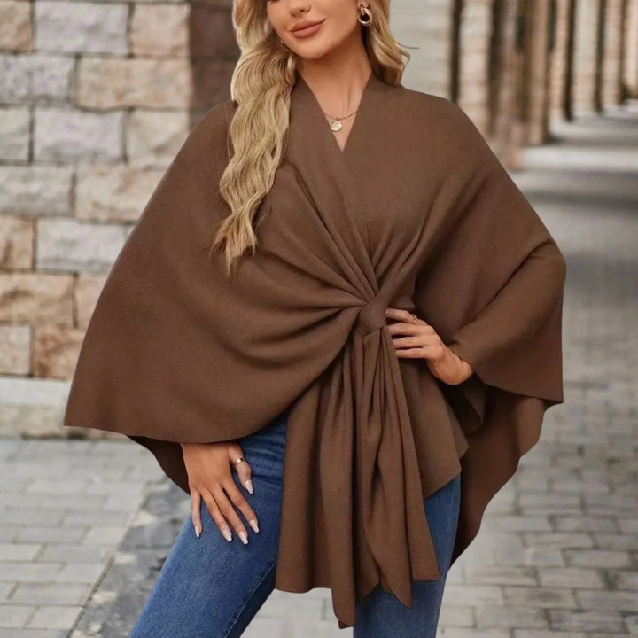 Women's Open Wrap Poncho with Front Knot Detail