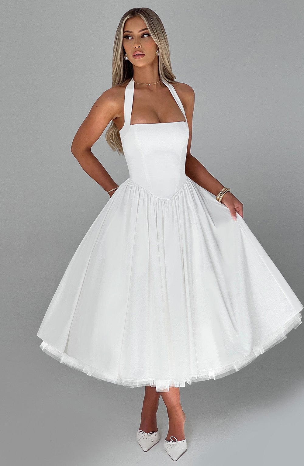 Ariana | Midi Halter Neck Dress with Corset Bodice