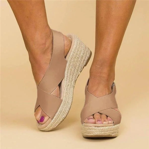 Women's Orthopedic Espadrille Wedge Sandals with Cross Strap