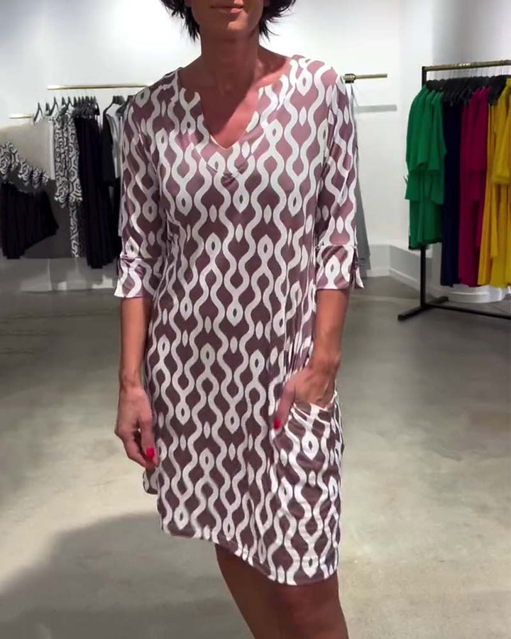Karen | Mini Summer Dress with Abstract Print and Three Quarter Sleeves