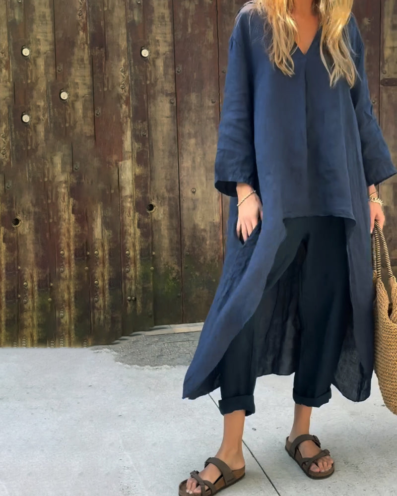 Nell | Co-ord Set with Wide Leg Trousers and V Neck Top