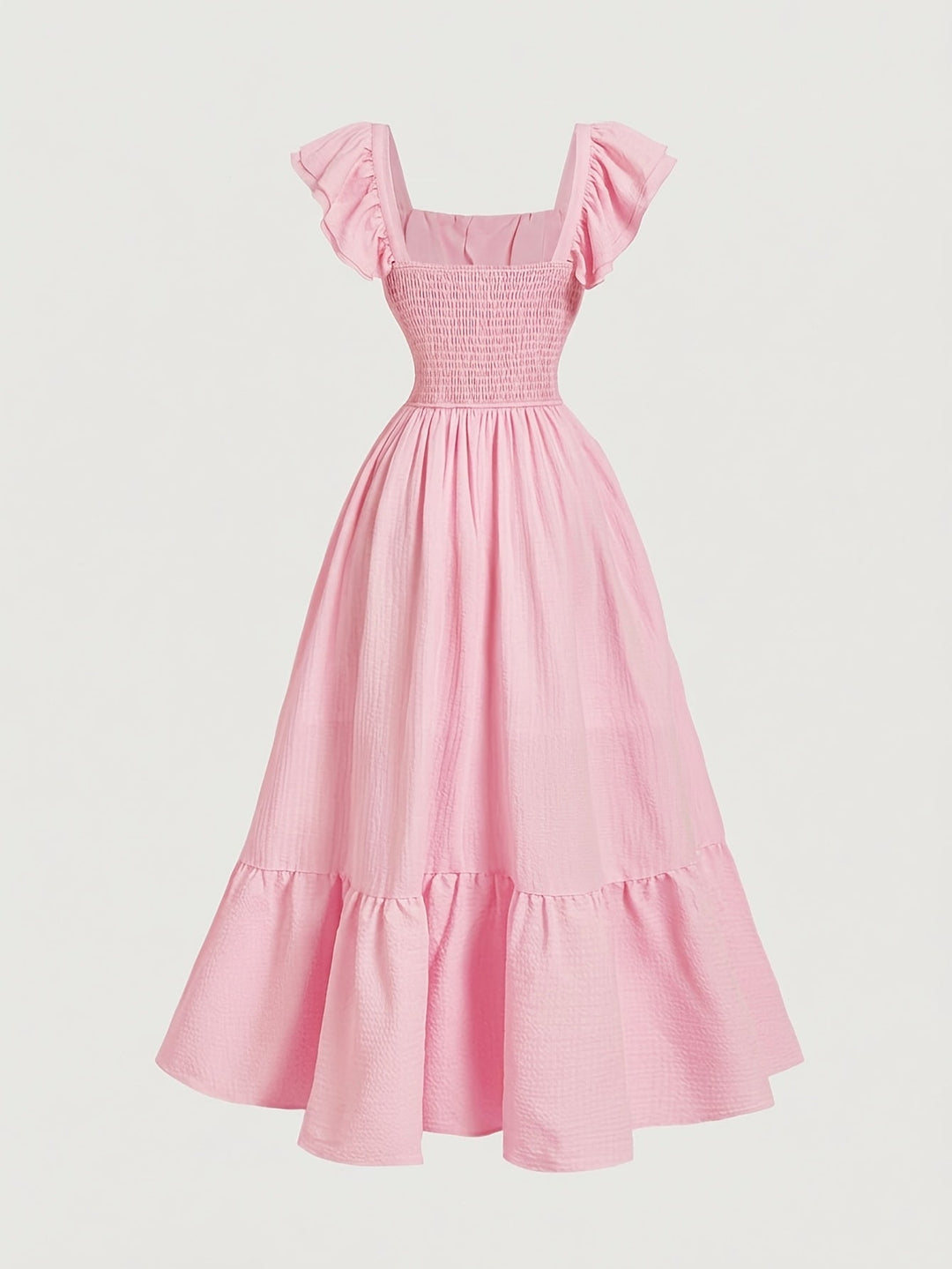 Karen | Midi Summer Dress with Square Neck and Ruffle Sleeves