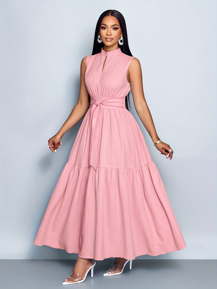 Tina | Maxi Summer Dress with Mock Neck and Belted Waist