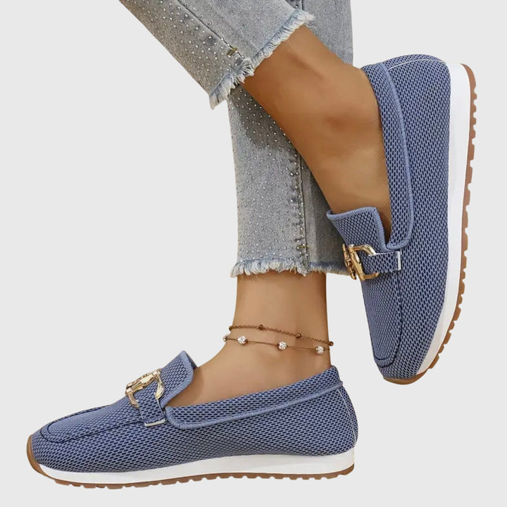 Women's Orthopedic Loafers with Gold Hardware and Textured Upper
