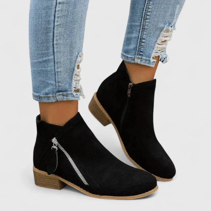 Women's Ankle Boots with Side Zip and Low Block Heel