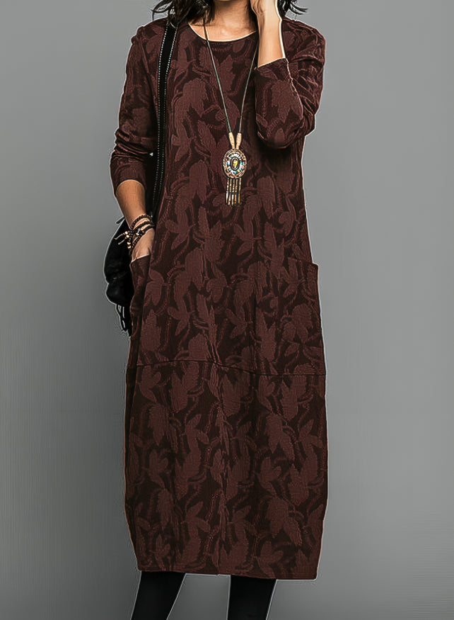 Women's Long Sleeve Midi Dress with Printed Pattern