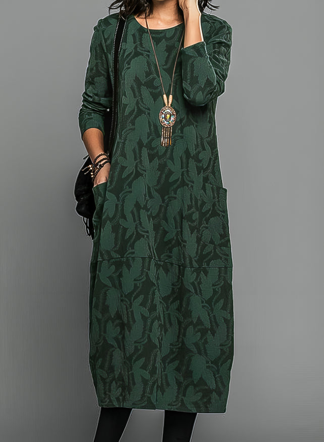 Women's Long Sleeve Midi Dress with Printed Pattern