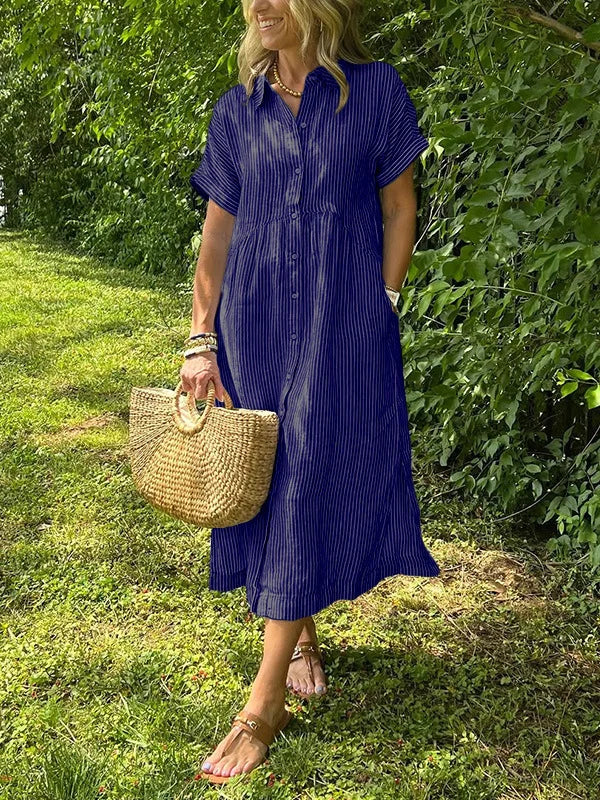 Wendy | Midi Shirt Dress with Vertical Stripes