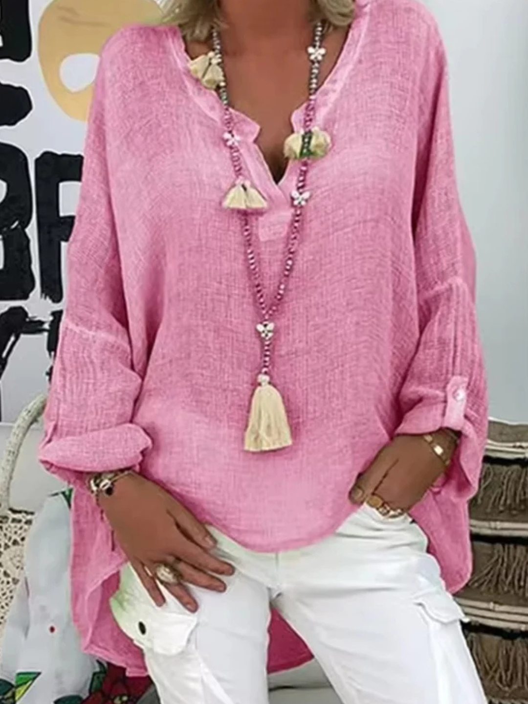 Mandy | Relaxed Fit Blouse with V Neckline and Long Sleeves