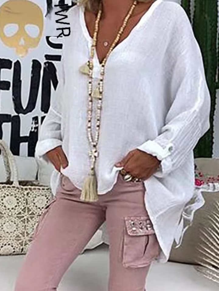 Mandy | Relaxed Fit Blouse with V Neckline and Long Sleeves
