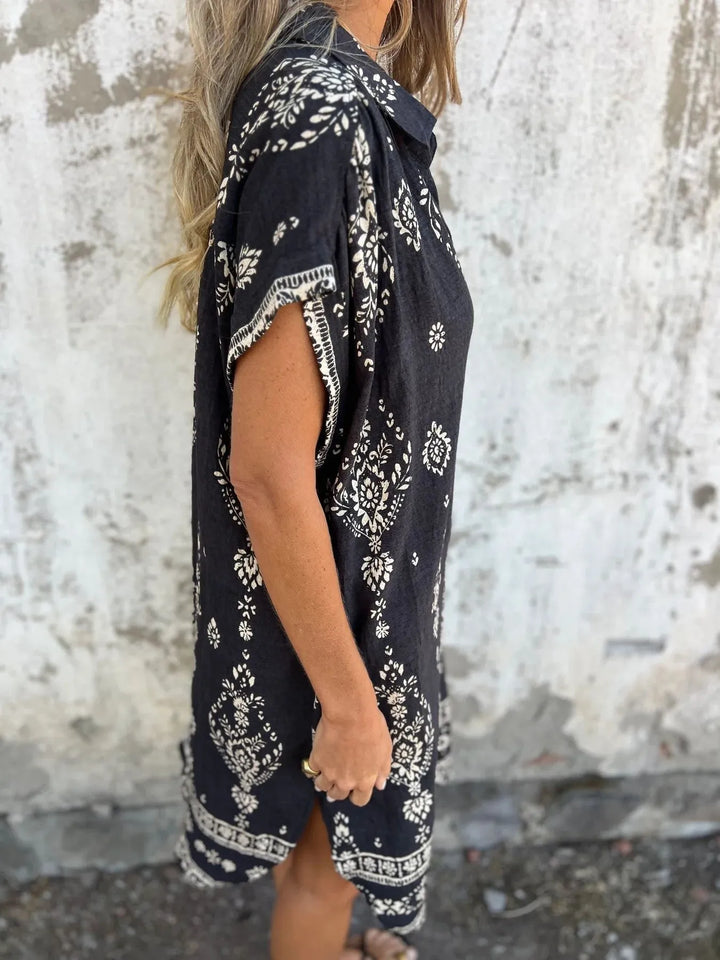Emily | Mini Shirt Dress with Boho Print and V-Neck