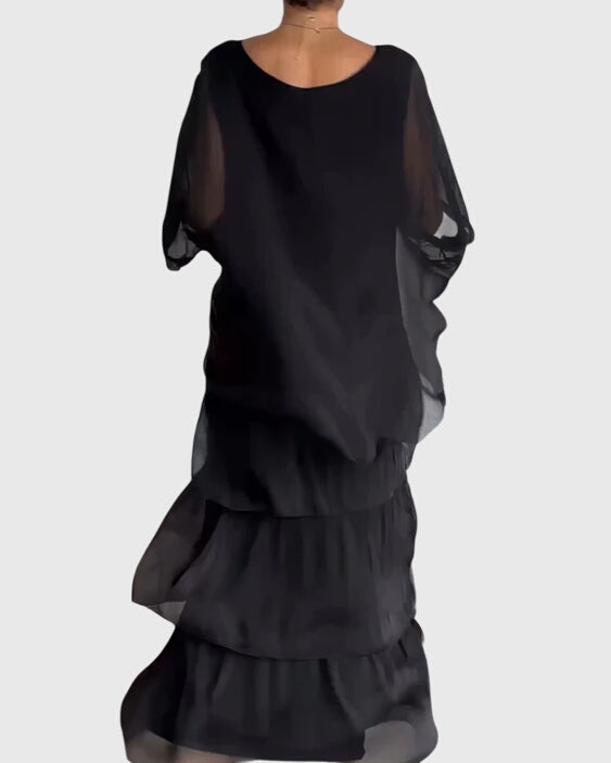 Susan | Two-Piece Set with Round Neck Top and Maxi Tiered Skirt