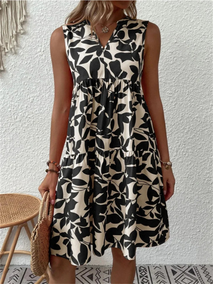 Sophia | Midi Summer Dress with Floral Print and V-Neck