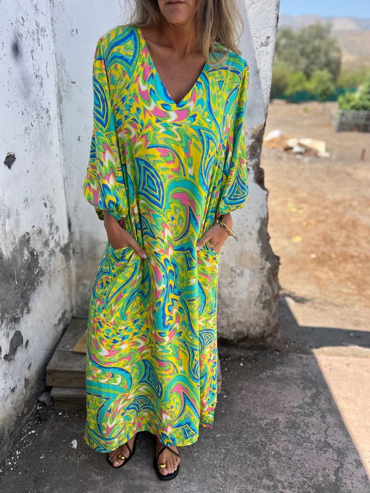 Evelyn | Maxi Summer Dress with Boho Print and V-Neck